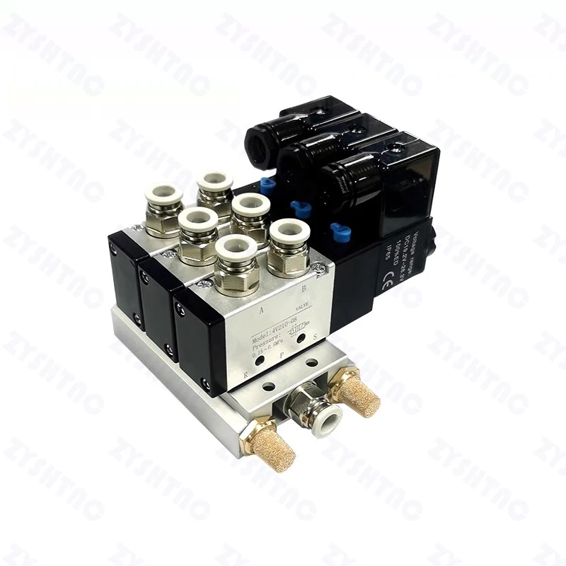 12/24V DC 110/220V AC Multi Option 4V210-08 Pneumatic Solenoid Valve Block With Muffler Fitting Base Manifold 2/3/4/6 Way image 3