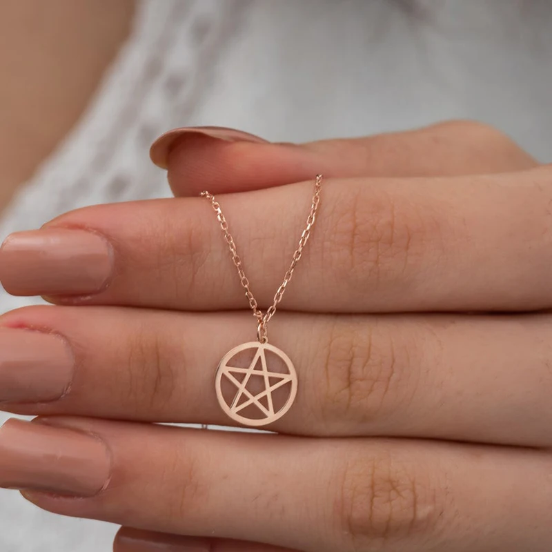 Pentacle Star Necklace For Women Stainless Steel Jewelry Geometric Minimalist Pendant Choker Necklaces Para Mujer