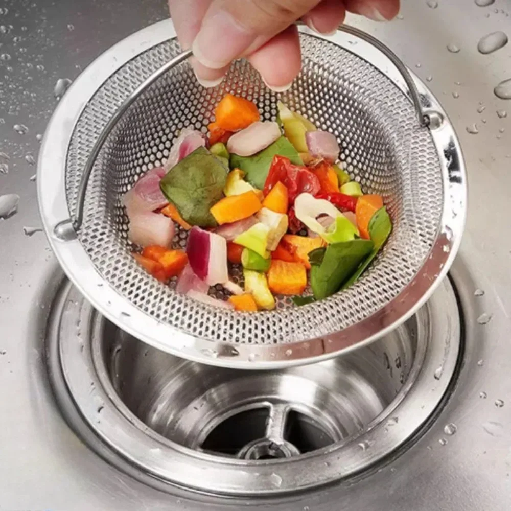 1pcs Kitchen Sink Strainer with Handle & Stopper Replacement Drain Basket Stainless Steel Mesh Filter Waste Hole Sink Strainer