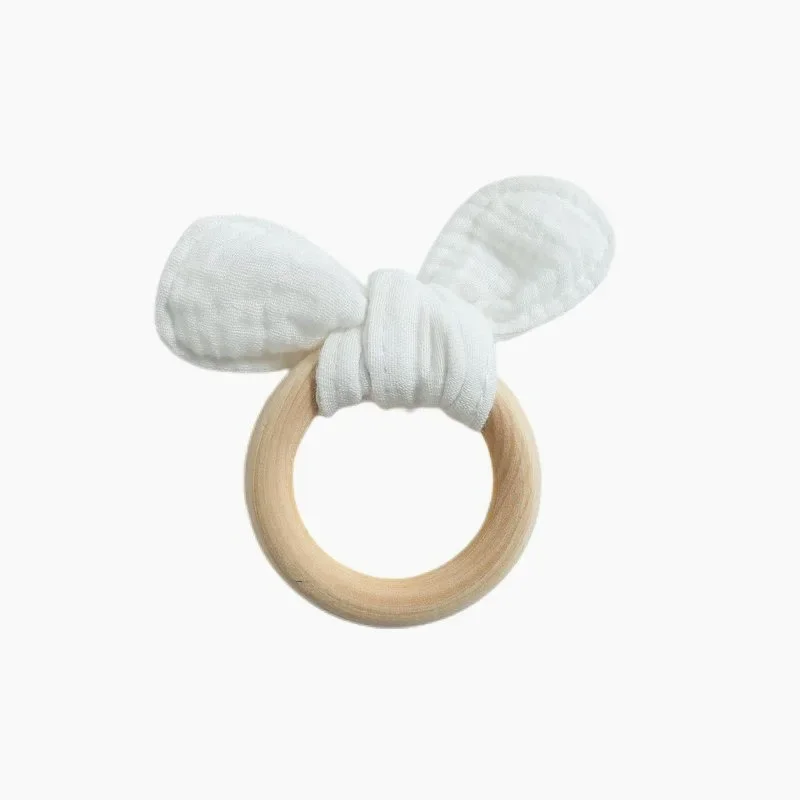 Teethers Children's Wooden Grinding Ring Gauze Rabbit Ear Wooden Ring