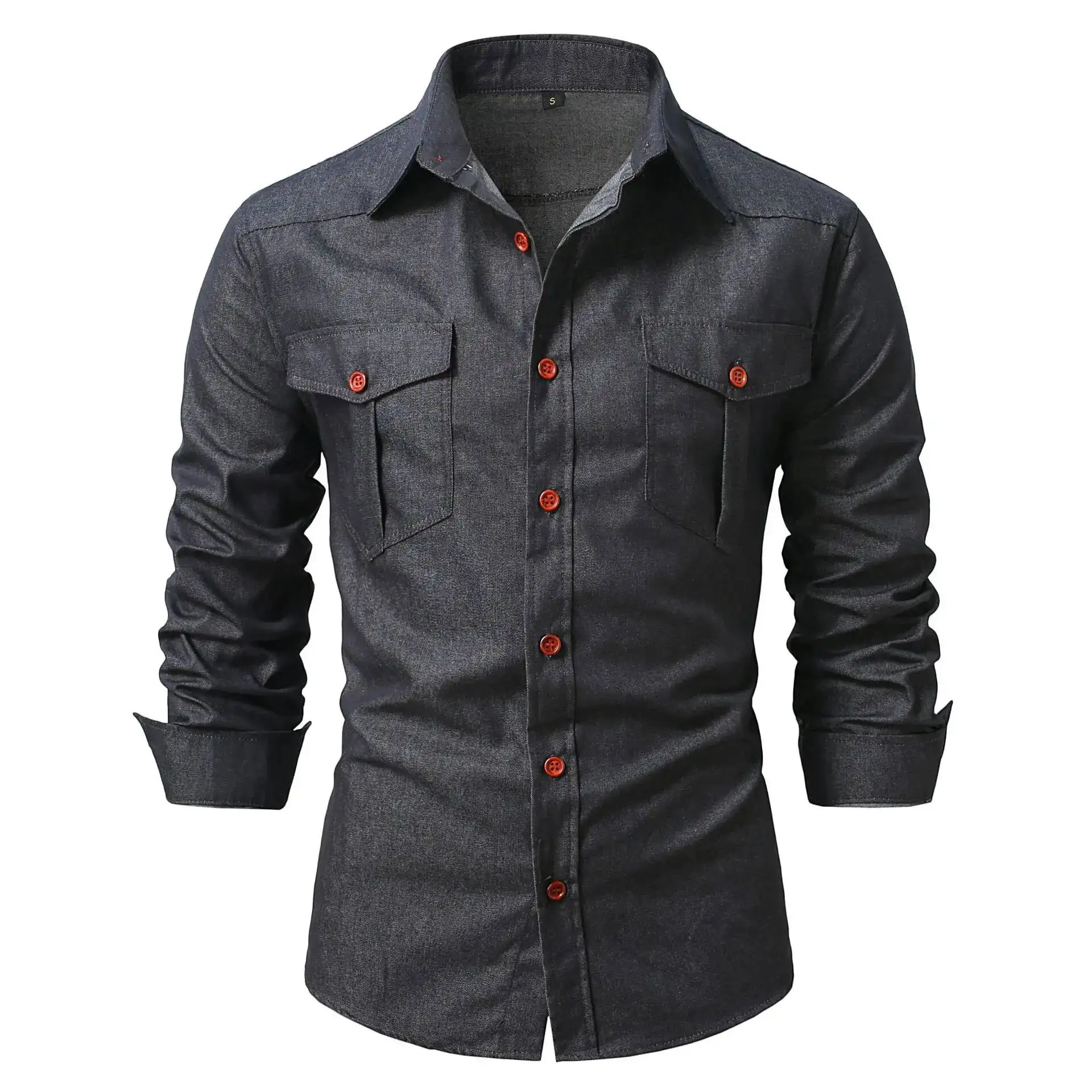 Cotton Denim Casual Long Sleeve Quality Cowboy Shirt Solid Color Slim Fit Elastic Jean Shirts For Men