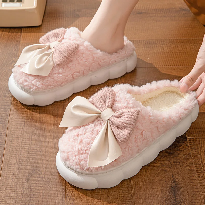 NONE Women Fur Slippers Bow Black 5