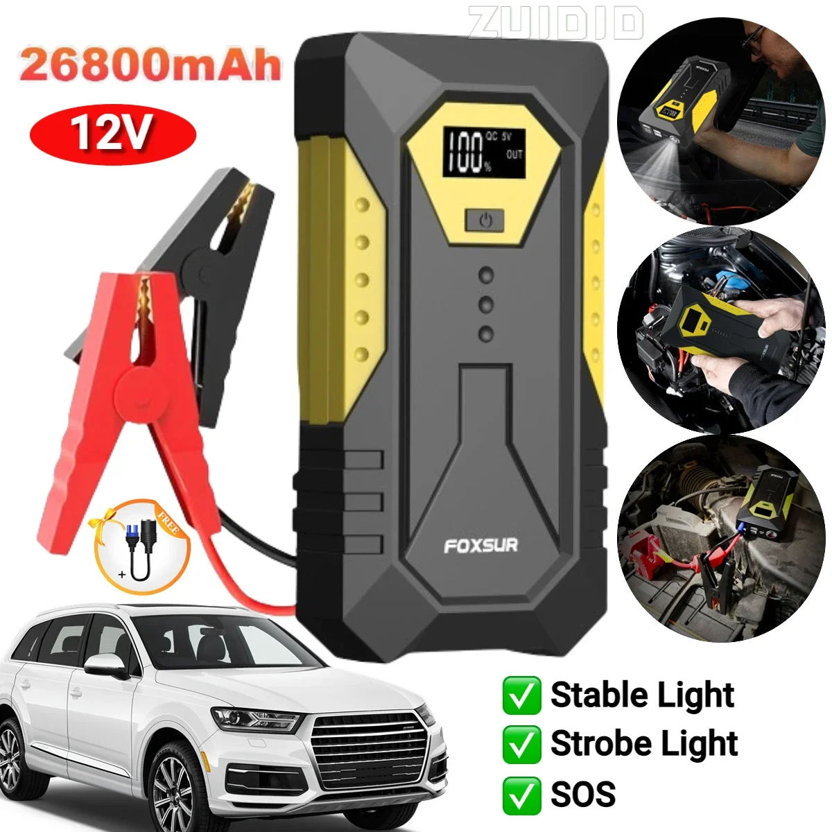 

26800mAh Car Jump Starter Device Emergency Power Bank 12V Car Battery Booster Charger Starting Device 800A Car Starter Buster