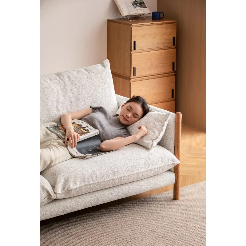 Modern minimalist chenille upholstered, three-seater sofa bed removable, washable small apartment living room furniture