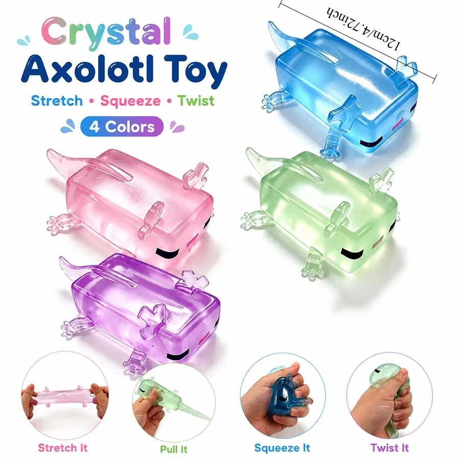 2PCS Axolotl Shape Squeeze Toy,TPR Soft Hand Play Toy,Fun Party Favor Supplies for Holiday Birthday Gift,Random Color