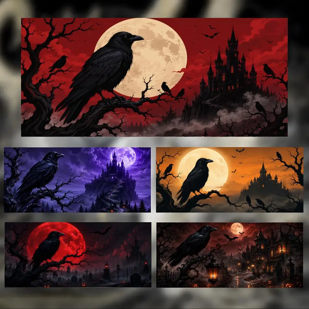 H-Halloween Raven Mouse Pad Large Thick Desk Pad Stitched Edges Gaming Mouse Mat for PC