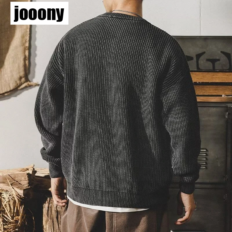 Korean Spring Autumn Solid Sweaters Simple Loose Fit Men Street Wear Mens Clothes Knitted Sweater Men Pullovers Fashion Sweaters