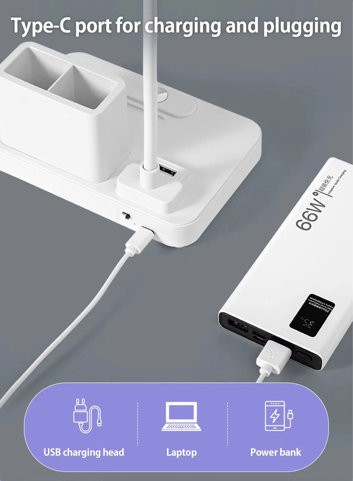 LED3 Modes Touch Dimming USB Dimming Clip Student Dormitory Learning StudyTable Light Bedside Flexo Lamps,Rechargeable desk lamp