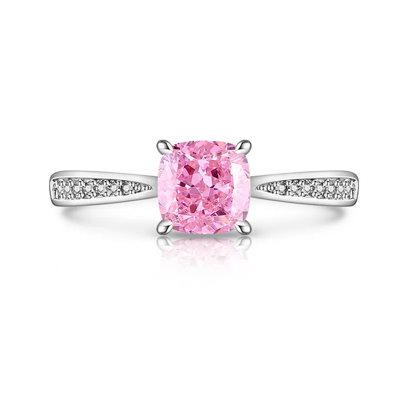 925 Sterling Silver Exquisite Elegant Small Square Zircon Sparkling Ice Flower Cut Ring Engagement Proposal Ladies Jewelry