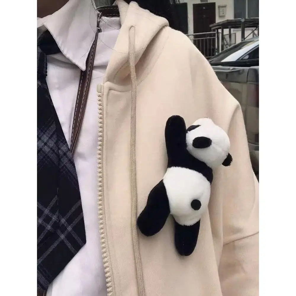 

Adorable Plush Bear Pendant Soft Stuffed Panda Sticker Fashionable Clothing Accessory Cute Bear Doll Versatile Fabric Art