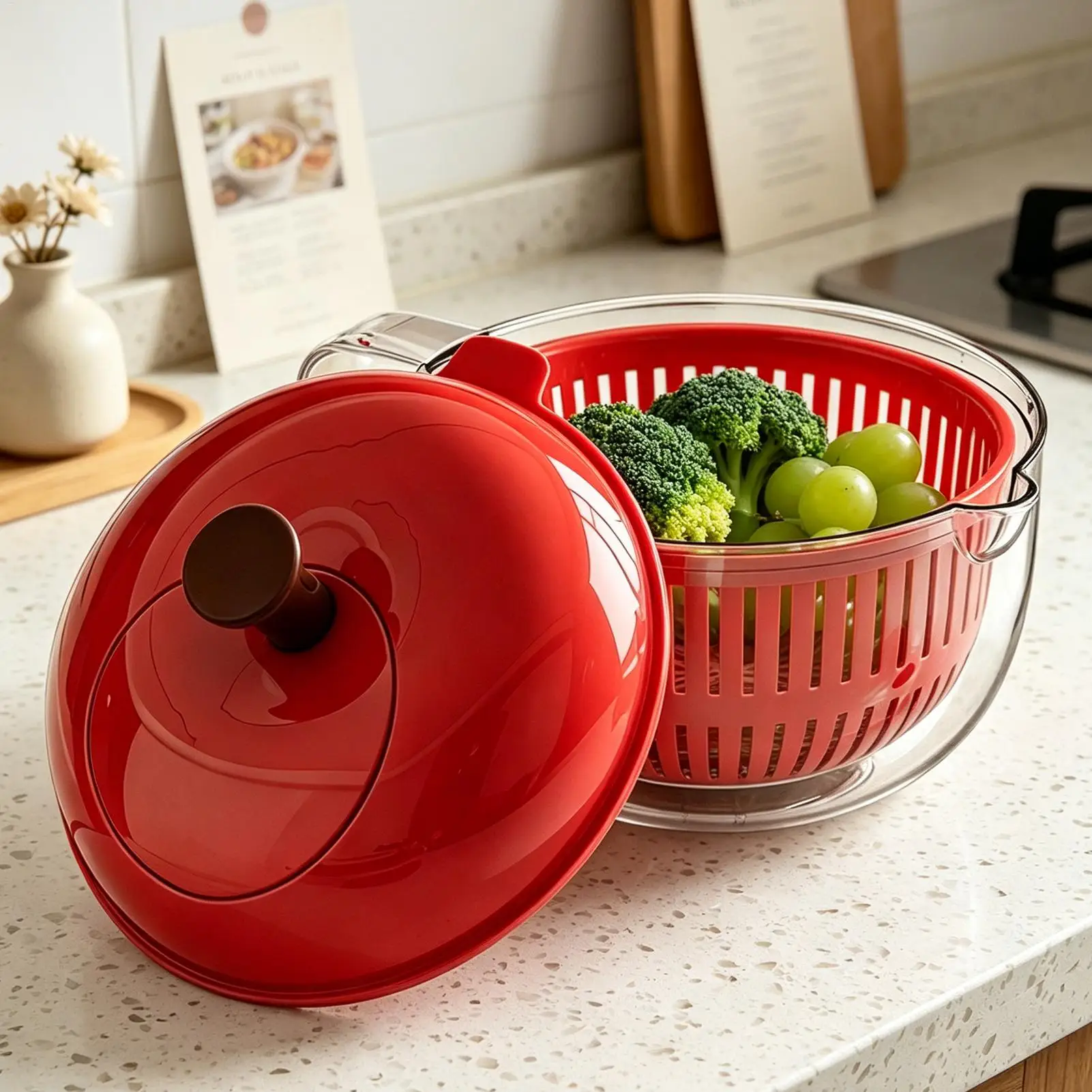 Fruit Cleaner Bowl Strainer Cleaning Container Berry Washer Applee-Shape Salad Spinner Manual Fruit Vegetable Drain Basket