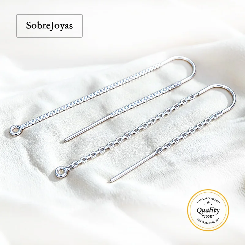 925 Sterling Silver U-Threader Drop Earrings Components Jewelry Findings with Ring Loop DC Cable Chain Box Chain for DIY Crafts