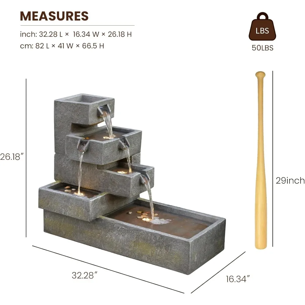 نافورة الماء في الهواء الطلق حديقة شلال قائم بذاته تتالي نوافير متدرجة ميزة المياه مع أضواء LED للفناء الخلفي #5