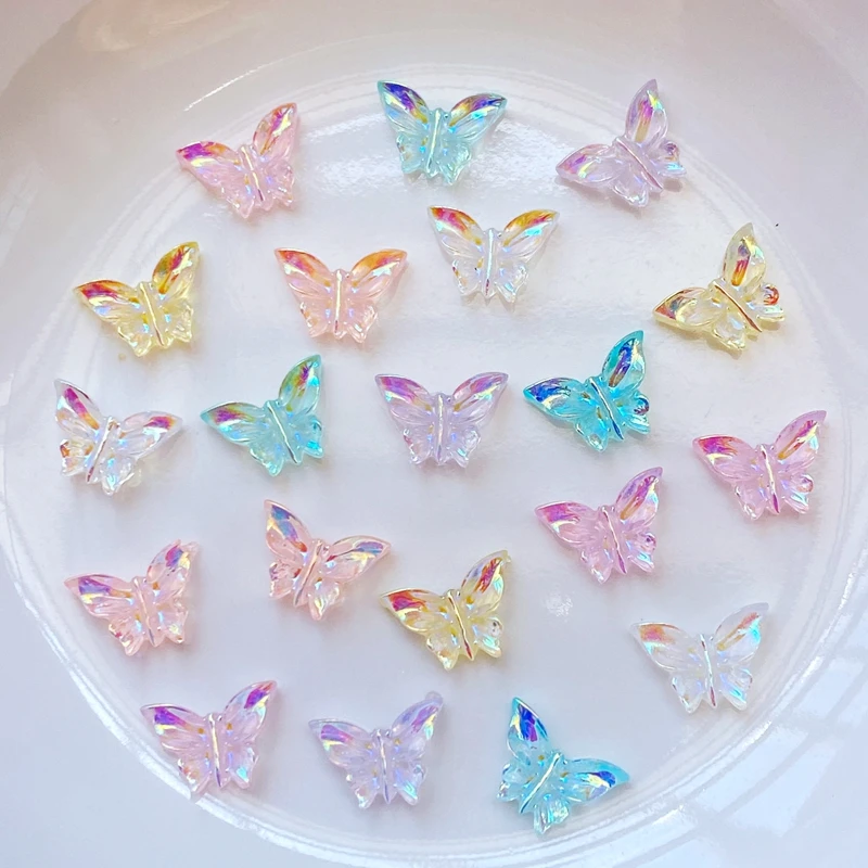 100Pcs New Cute 7*10mm Resin Shiny Little Butterfly Figurine Crafts Flatback  Jewelry Making Hairwear Nail Art Accessories