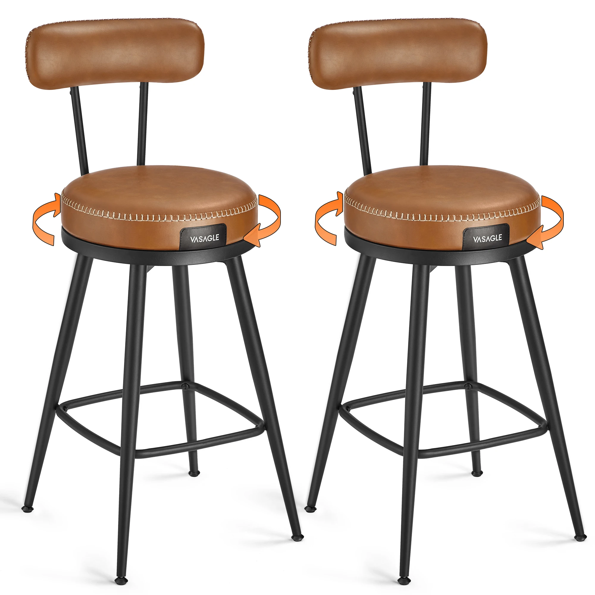 

VASAGLE EKHO Collection - Bar Stools Set of 2, Counter Height Swivel Bar Stools with Back, Synthetic Leather with Stitching