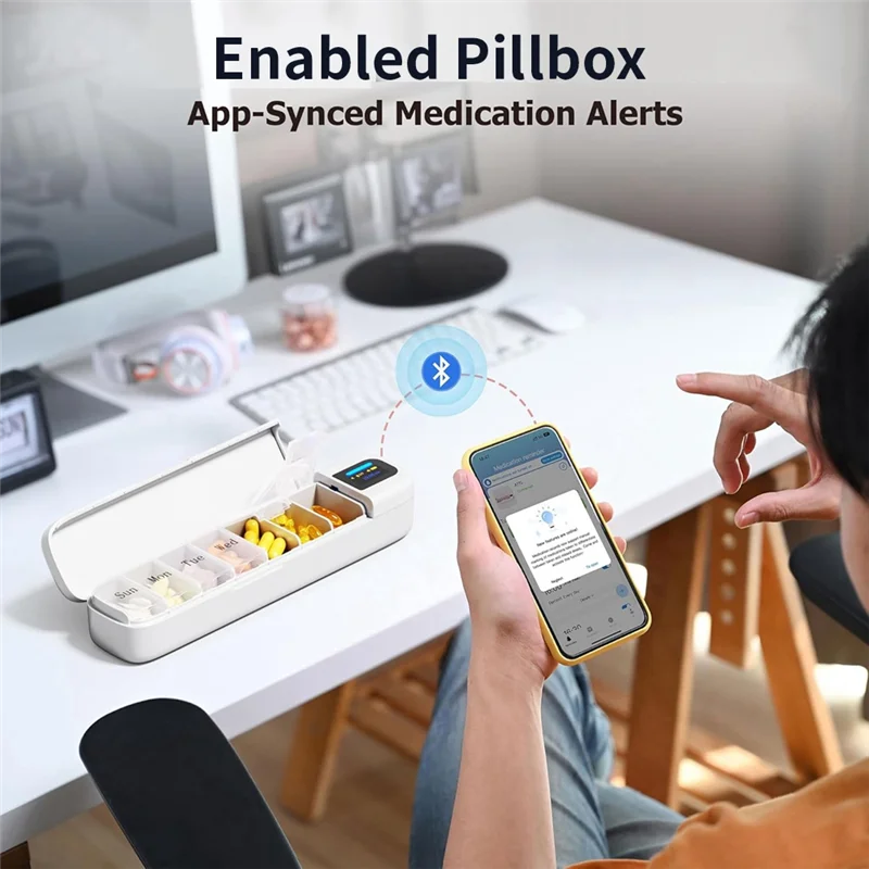 AT63-Smart Pill Organizer With APP Integration, Bluetooth Enabled 7-Day Daily Once A Day Pill Dispenser With Alarm, Travel-Ready