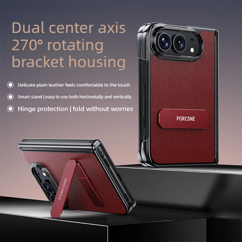 For iPhone Duo 5G Case Luxury Matte Leather Ultra-Thin Skin-Friendly Hinge Holder Folding Shockproof Hard Back Cover Accessories