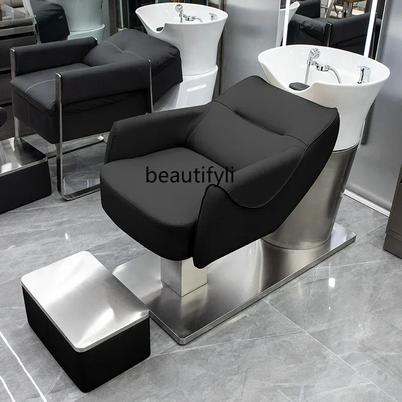 High-End Ceramic Basin Shampoo Chair Barber Shop Sitting Half Lying Salon Stainless Steel Flushing Bed