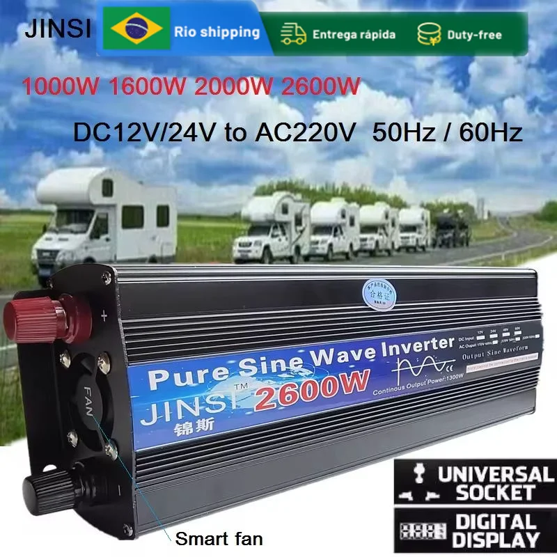 JIN SI Pure Sine Wave Inverter 12V/24V 220V 2000W 2600W Voltage transformer Power Solar Inverter DC12V To AC 220V Converter