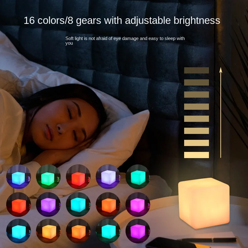 Mini Colorful Square Led Night Lights Luminous Cube Lamp Remote Control Atmosphere Table Lamp Bedside Bedroom Decoration Gift