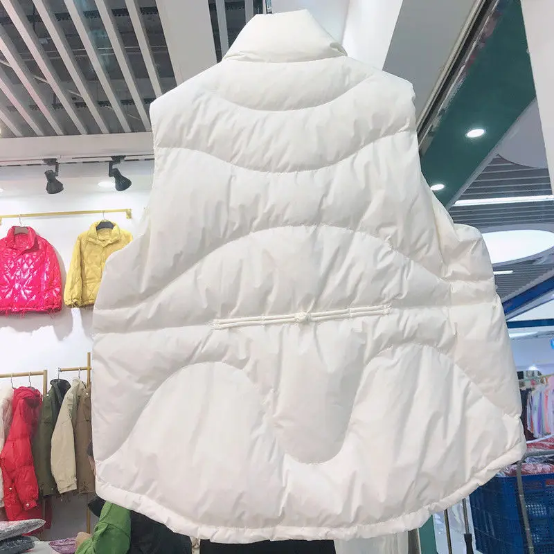 Jaqueta acolchoada de algodão feminino, estilo coreano, colete de inverno, colete feminino casual solto de gola alta, casaco sem mangas quente para senhora