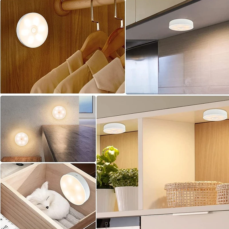 Rechargeable Motion Sensor LED Night Light Wireless LED Closet Light，Smart Human Body Sensor Night Lamp For Cabinet Wardrobe