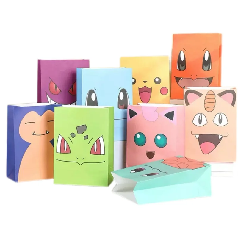 1/4/6/9/10pcs Pikachu Digimon Adventure 21x15x8cm Sacchetto di carta Kraft Anime Cartoon Stampa Forniture per feste per bambini Borsa regalo di caramelle