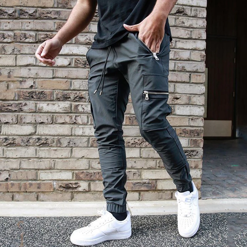 New Men\'s Sweatpants Trend Sports Leisure Zipper Multi-Pocket Trousers Micro Stretch Fashion Social Party Cargo Pants