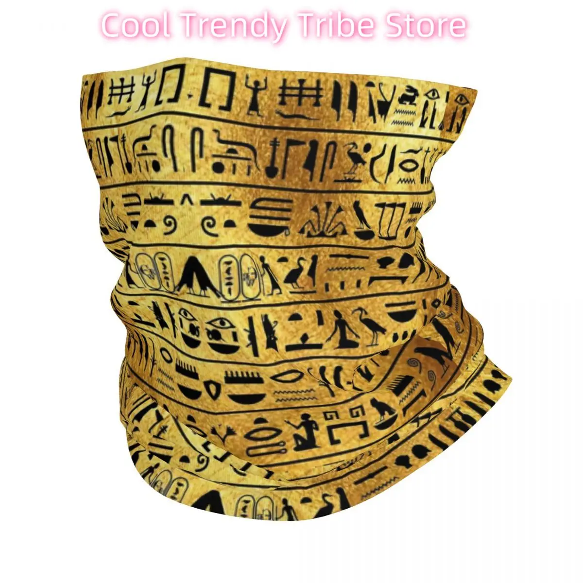 

Gold And Black Hieroglyphics Bandana Neck Cover Printed Egyptian Egypt Balaclavas Mask Scarf Headwear Riding Adult Windproof