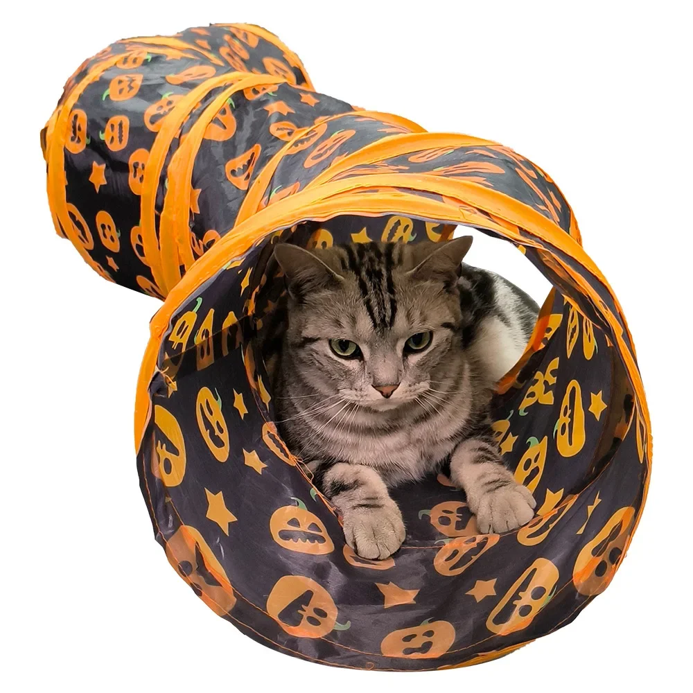 New Halloween Pumpkin Pet Cat Tunnel Foldable Kitten Training Interactive Fun Cat Tunnel Ghost Festival Party Decor Pet Supplies