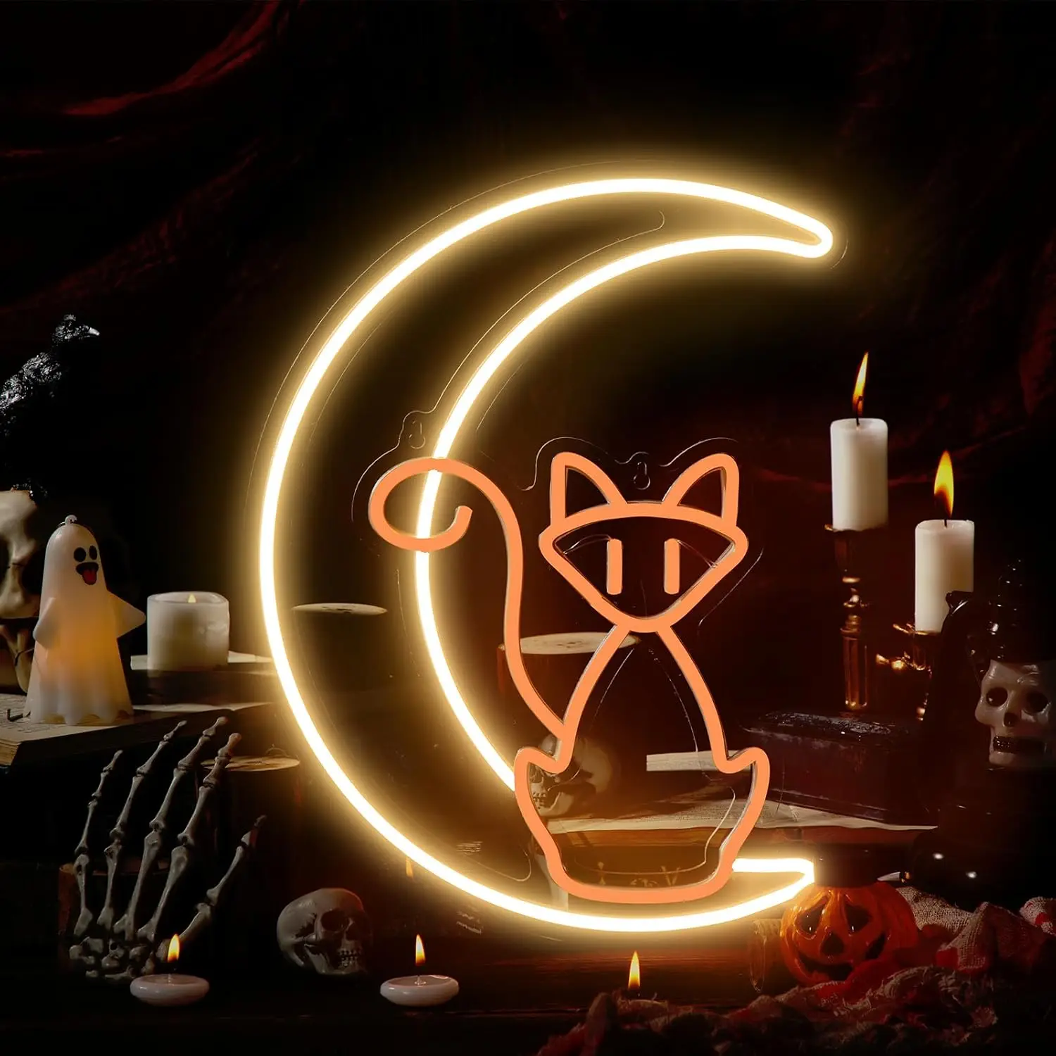 

Moon Cat LED Neon Sign Dimmable Neon Light Sign For Wall Decor Party Club Wedding Room Decor Halloween Birthday Art Gift