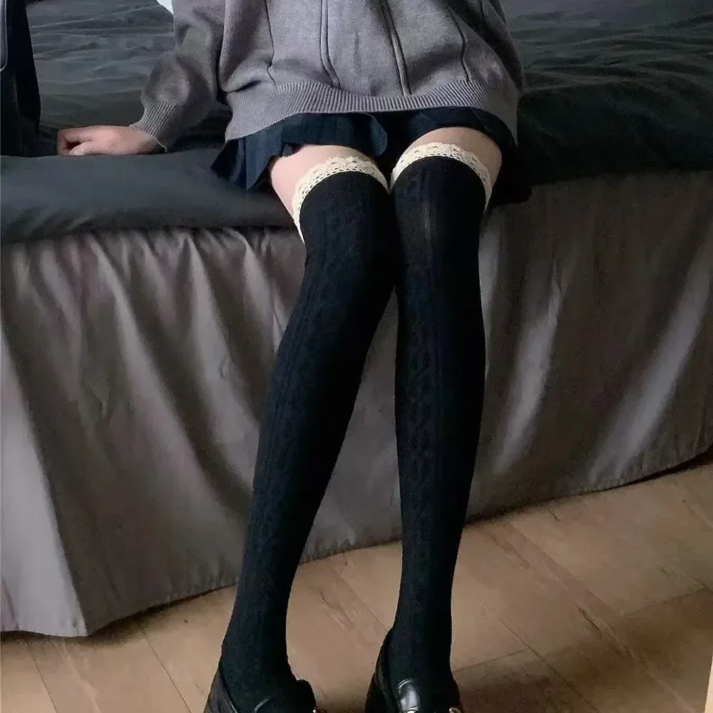 Lace Long Tube Socks Over Knee Match Long Boots Autumn Winter Pure Desire White Japanese Style Spring Summer JK Tights