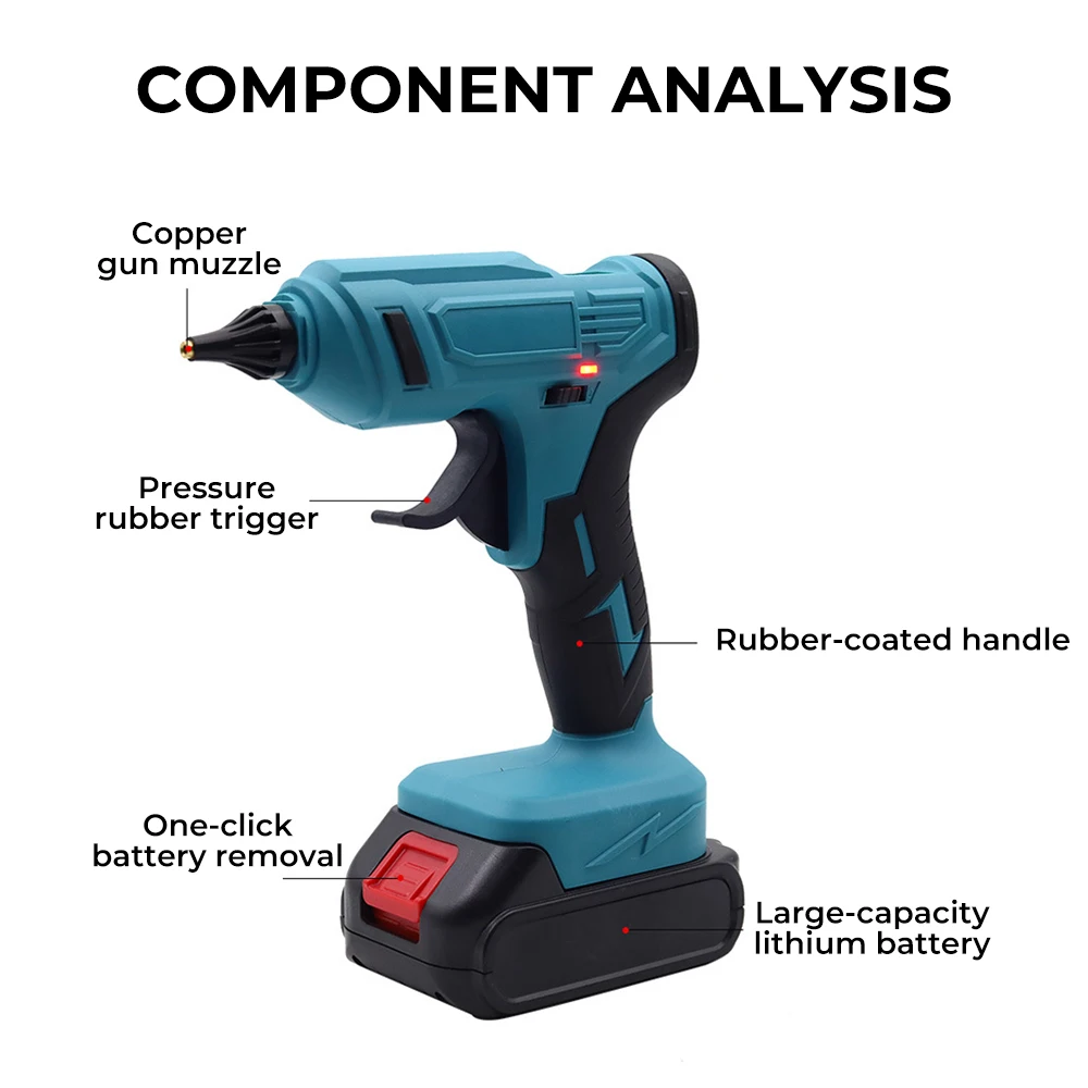 مسدس صمغ يسيح بالحرارة لاسلكي، محمول قابل لإعادة الشحن، 10 قطع، عصي غراء 11 مم، أداة إصلاح يدوية لبطارية ماكيتا 18 فولت، 280 ° ج، 100 واط #6