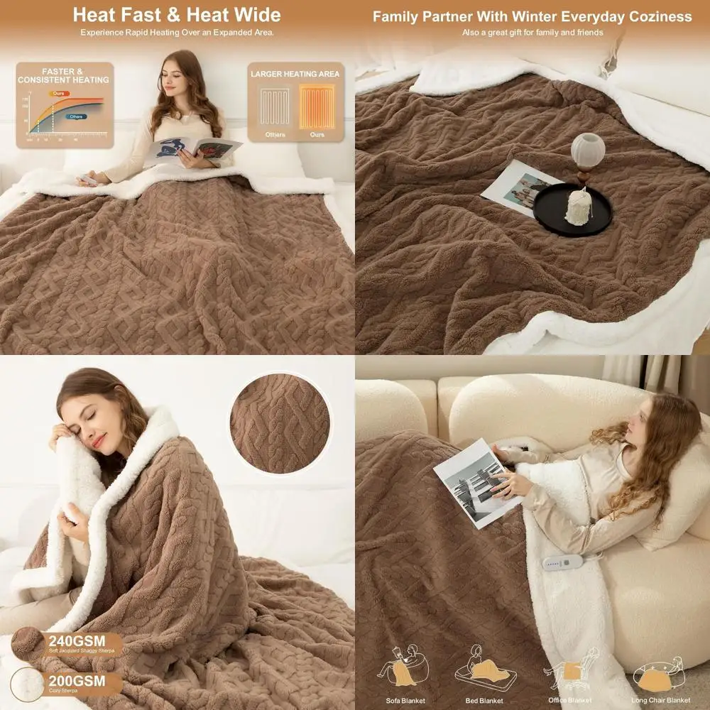 

62x84 Brown Twin Sherpa Electric Blanket - 5 Heat Levels, 10-Hour Auto-Off, Washable & ETL Certified for Winter Comfort