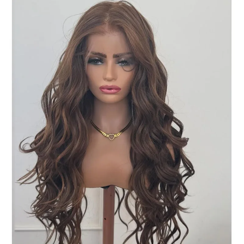 

Длинные темно-коричневые парики с натуральной линией роста волос, волнистые, для темнокожих женщин, без клея, полностью кружевные, с детским волосом, предварительно прорезанные, 13x6, кружевные парики