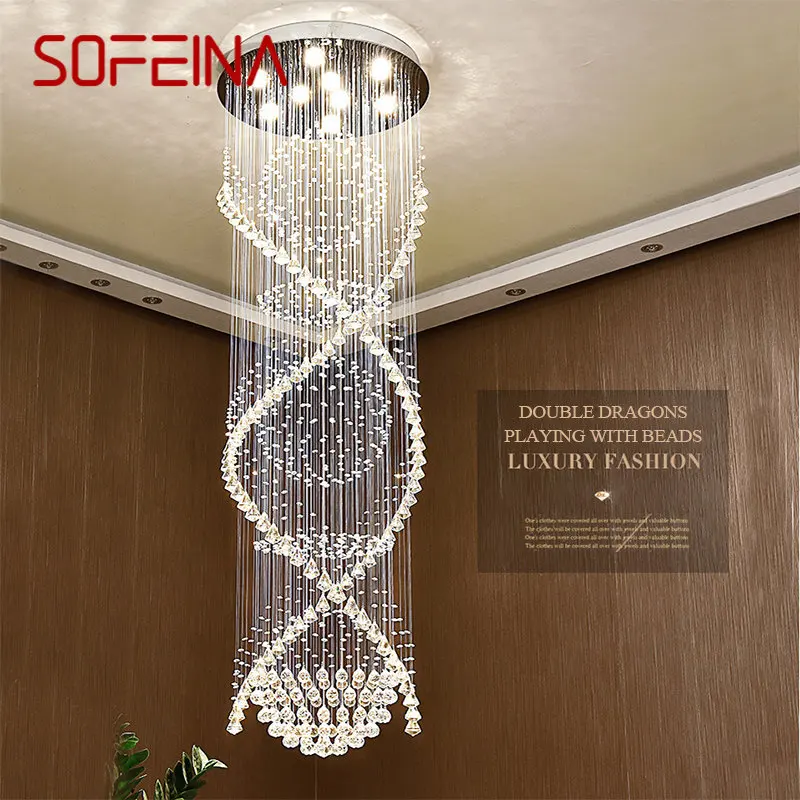 

SOFEINA Modern Crystal Pendant Hanging Lamp LED Creative Luxury Chandelier Lights for Home Living Room Villa Staircase