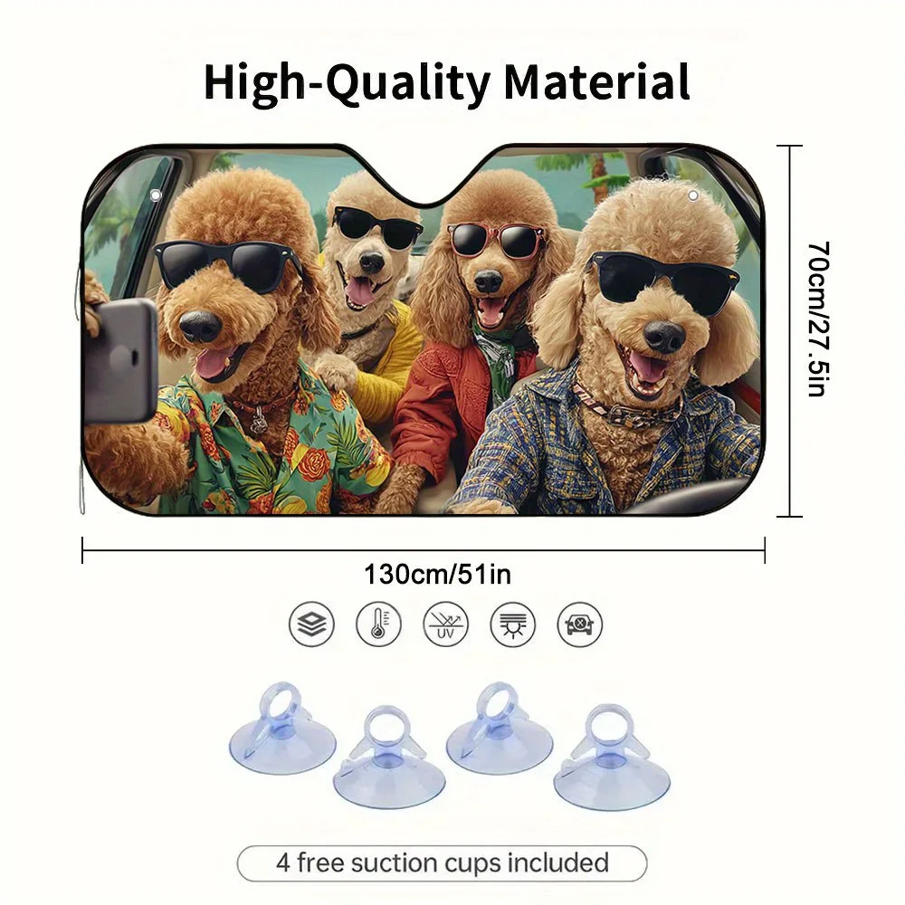 1pc Poodle Road Trip Selfie Efficient Car Sun Shade, Suitable For Family Cars, A Must-Have For Road Trips