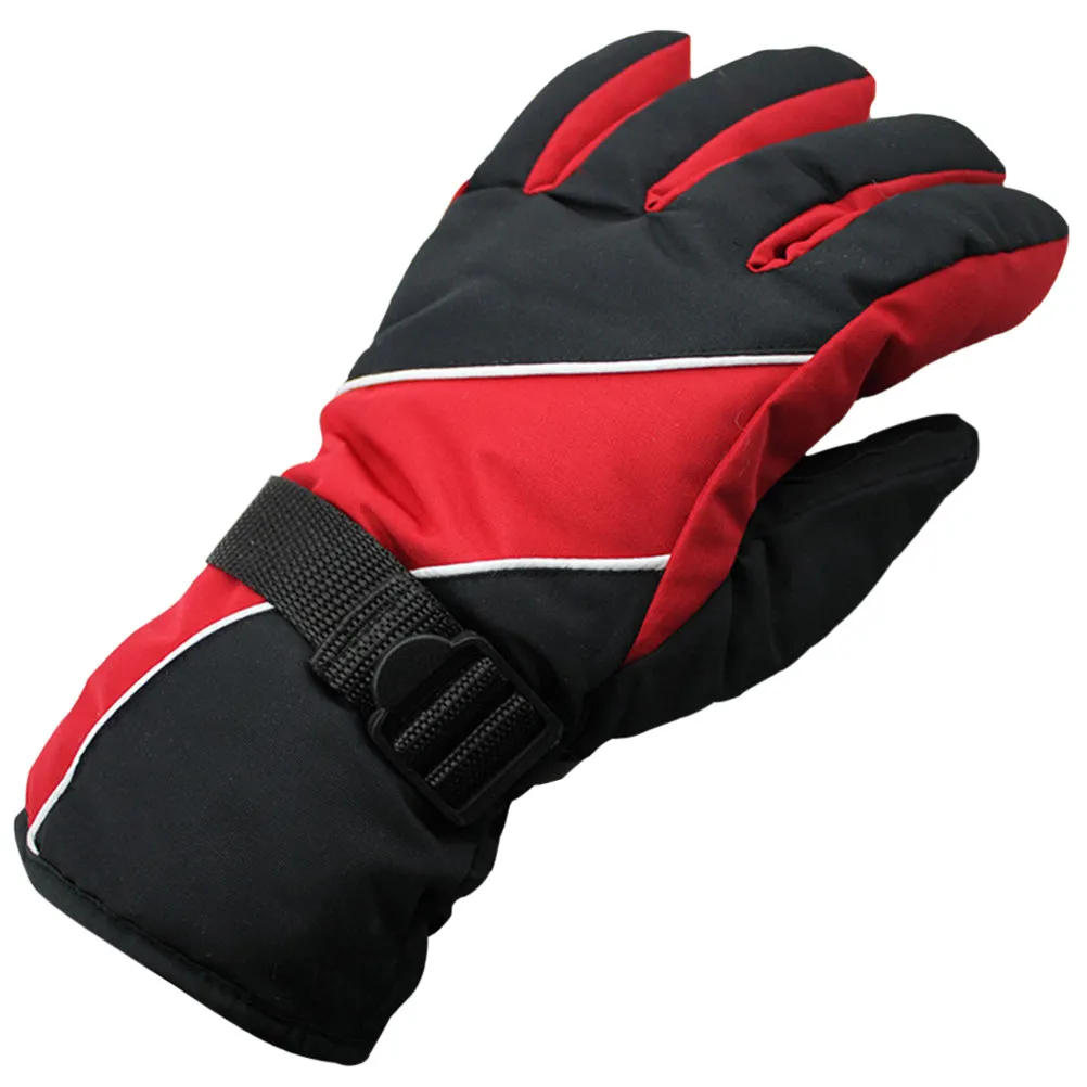 

Men's Waterproof Windproof Snow Gloves Adjustable Buckle Warm Winter Sportswear Ski Snowboard Gloves Red Stylish Contrast Design