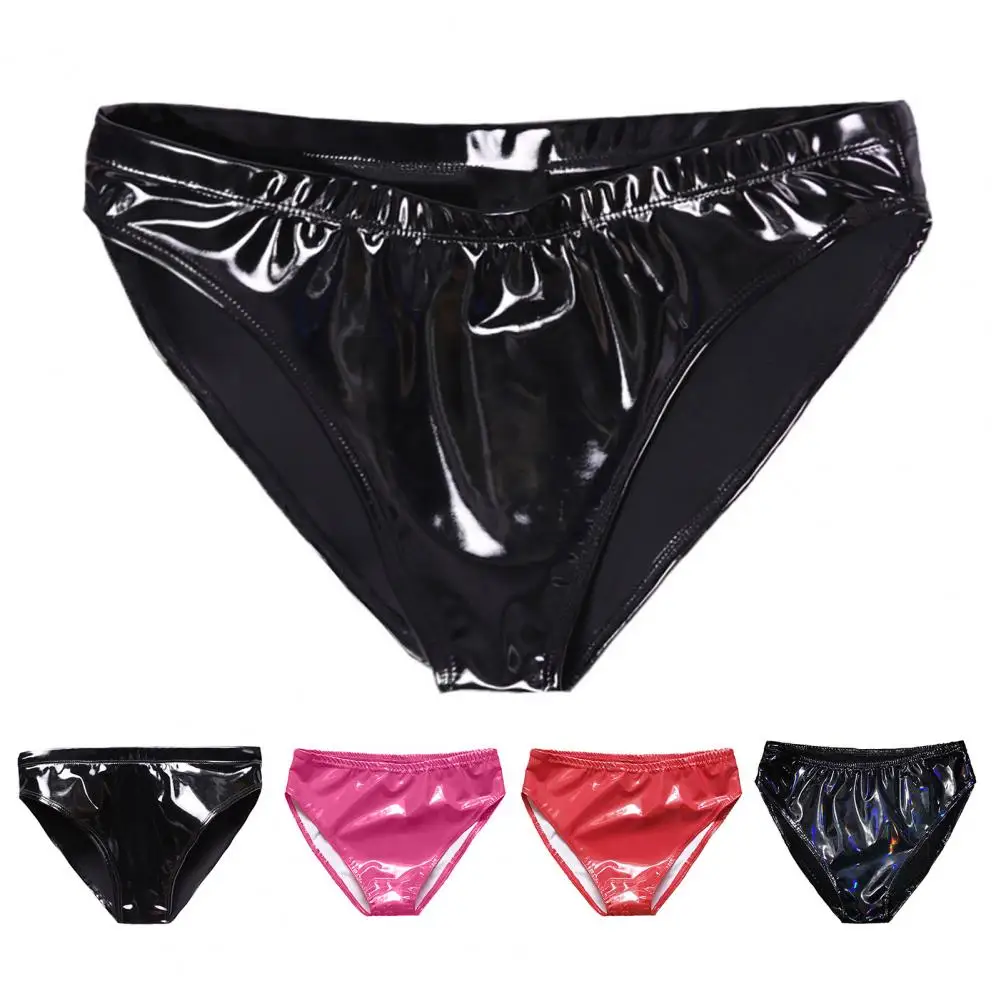 Sexy Lady Briefs No Constraint Lady Underpants Solid Color Bright Mirror Paint Lady Briefs  Honeymoon