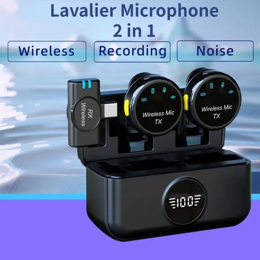 Wireless Lavalier Microphone for iPhone 15 & Android, USB C Mini Lapel Microphone Wireless 30H Battery for Video Vlogs