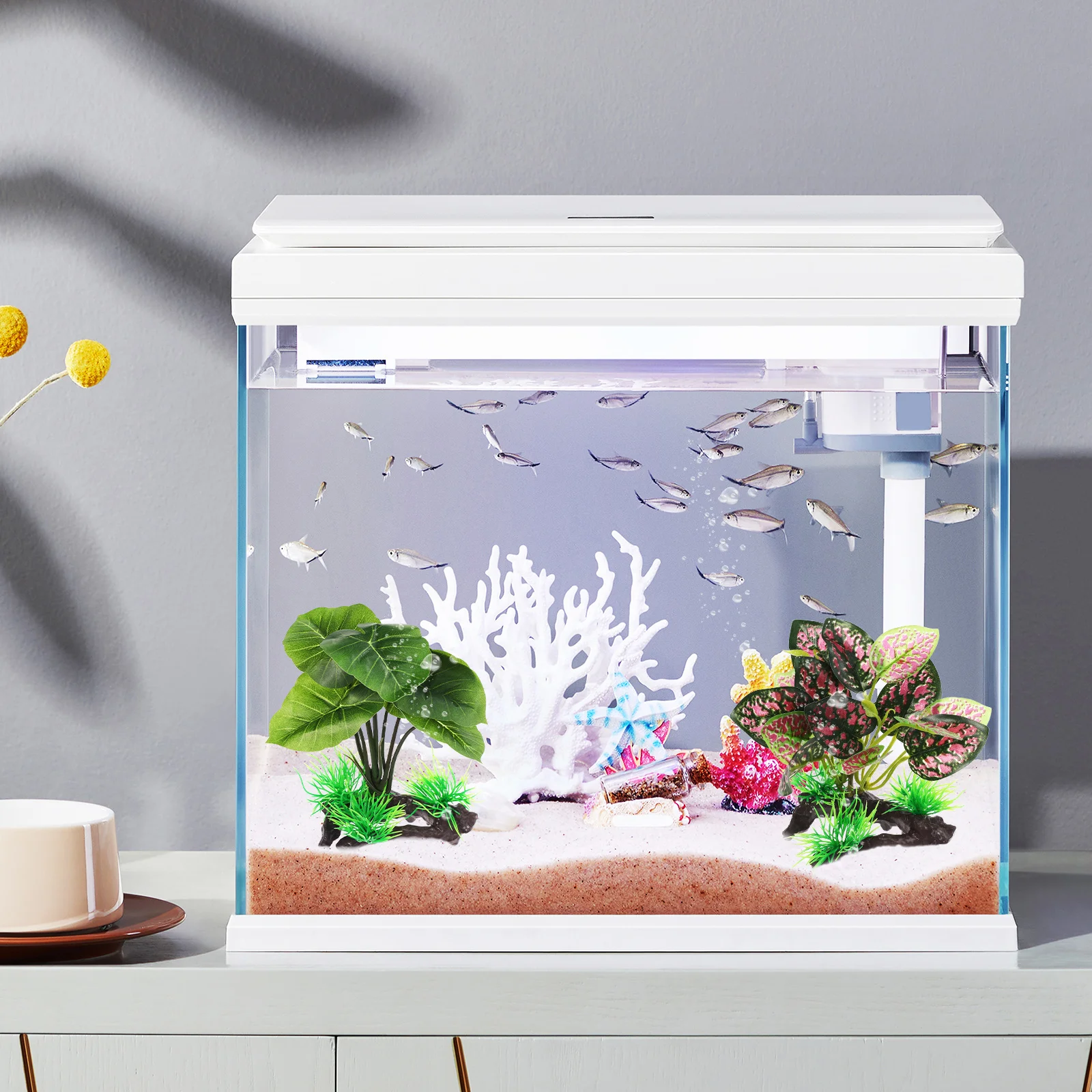 

2pcs Fake Tank Decorations Artificial Tree Trunk Plastic Plants Fish Hideout Greenery Decors Landscaping Fish Tank Accessories