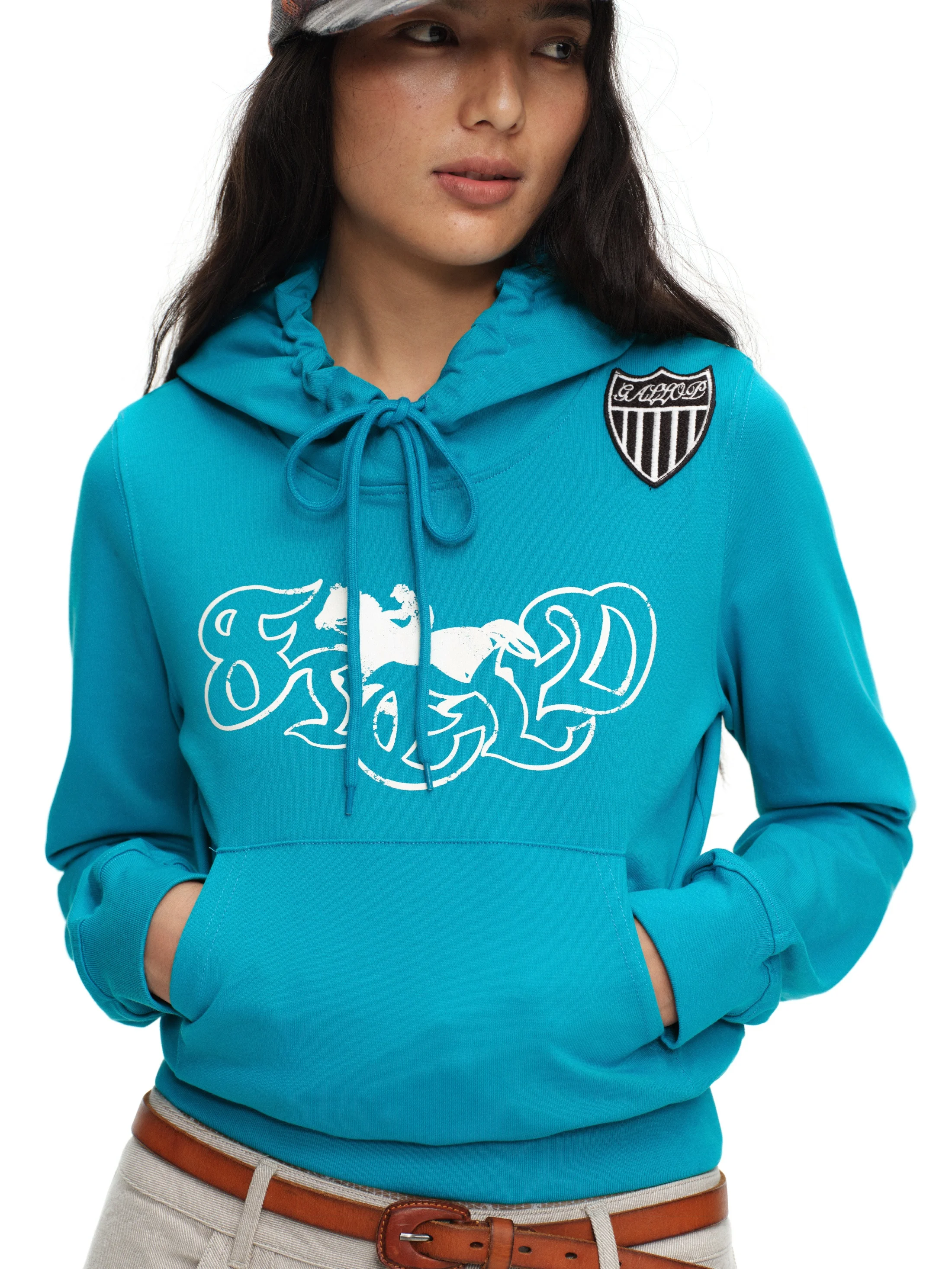 

Green Knight Printed Badge Short Hoodie Retro College Baseball Sweatshirt Women's Casual Style Long Sleeve Thin Cotton Jacket