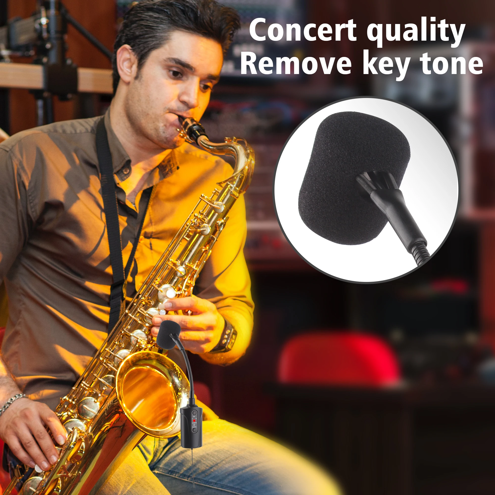 Double Microphone for Saxophone Q2/ST-5 Wireless Sax Microphone UHF Clip-on Mic Receiver and 2 Transmitter System for Saxophone