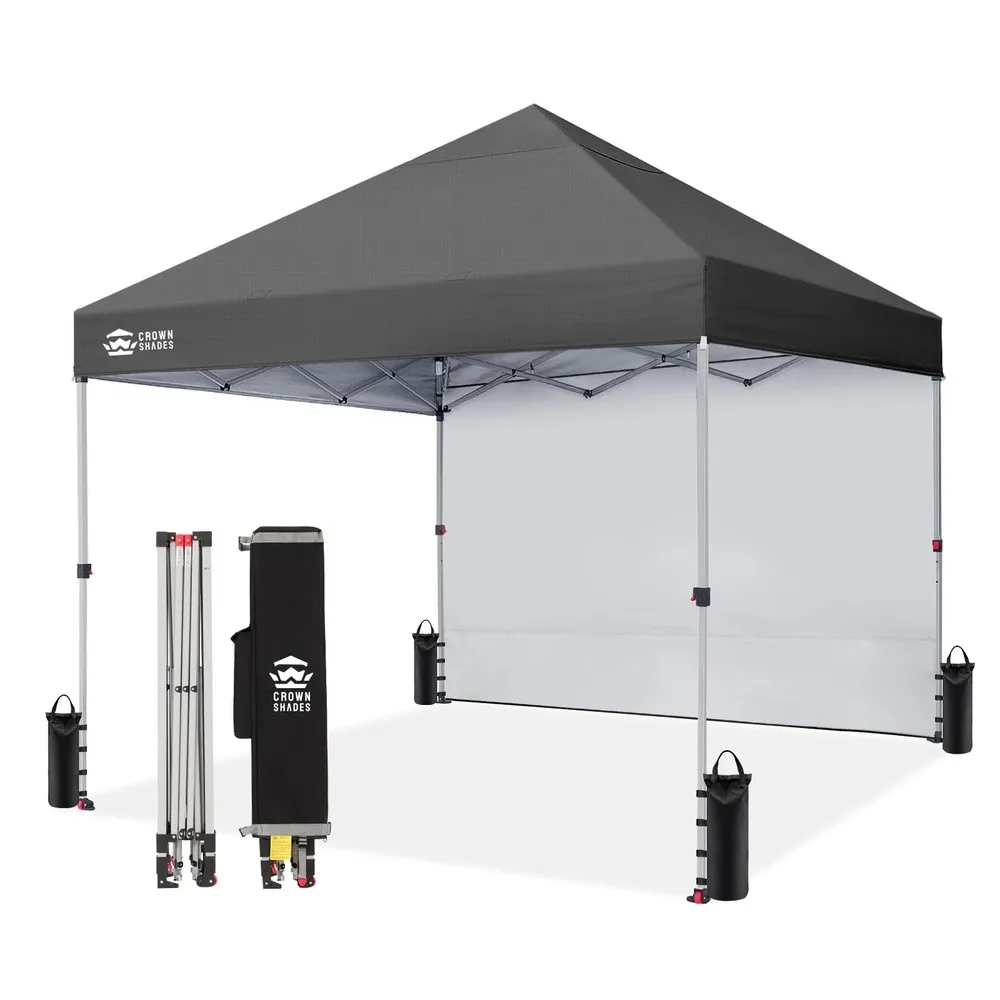 CROWN SHADES 8x8 Pop Up Canopy with 1 Side Wall, Beach Tent, Grid Grey