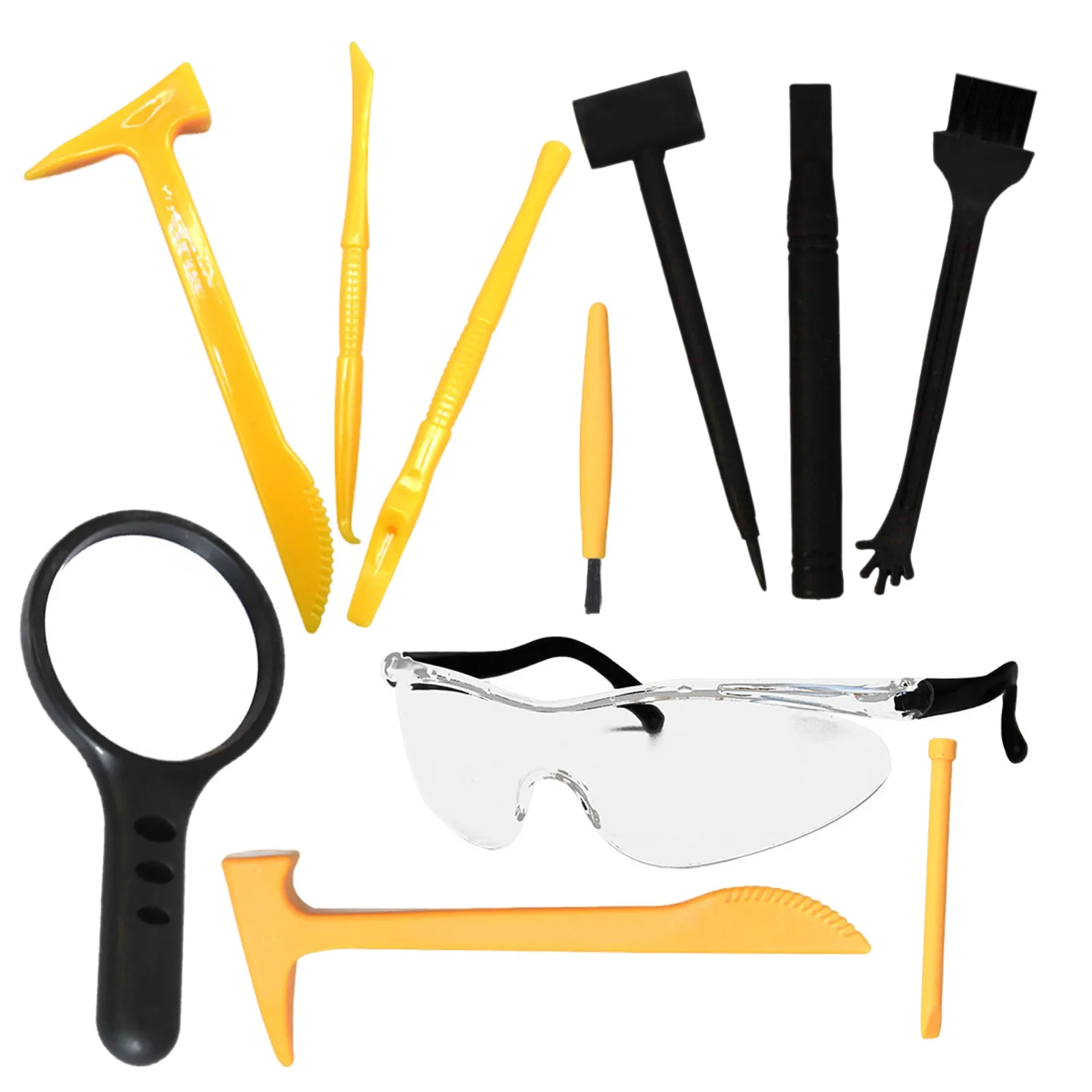 Kids Paleontology Excavation Kit 11 Piece Educational Science Digging Tools with Brushes and Magnifier