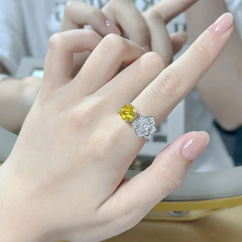 

MDL Moissanite style flower rose flower net red live hot new full of diamonds senior sense of temperament open ring