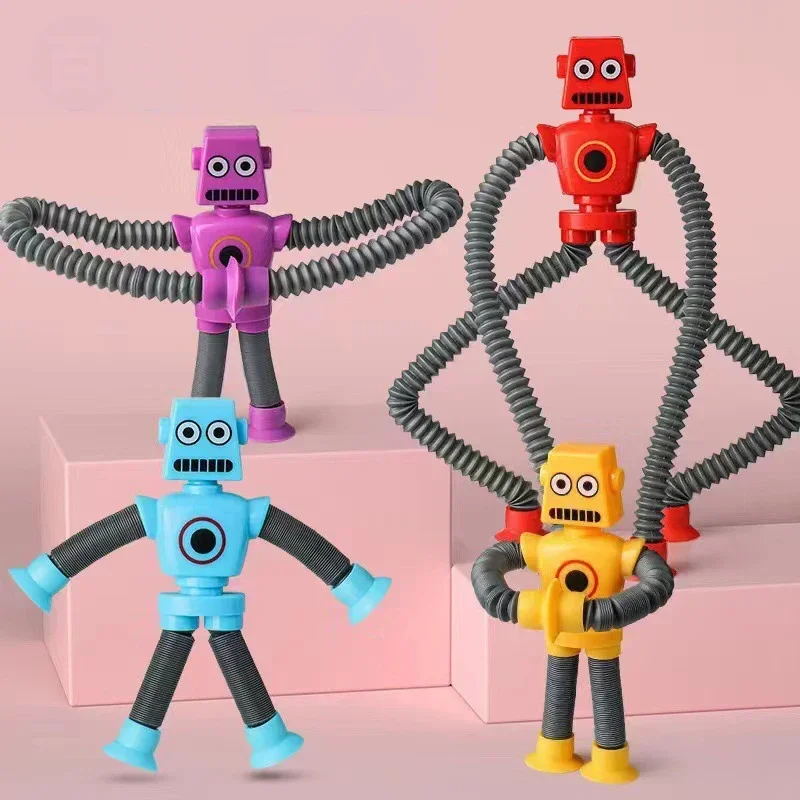 

4/16PCS Pop Tubes Suction Cup Robot Toys Stress Relief Telescopic Robot Sensory Toys Bulk Funny Gift for Kids Boys Girls