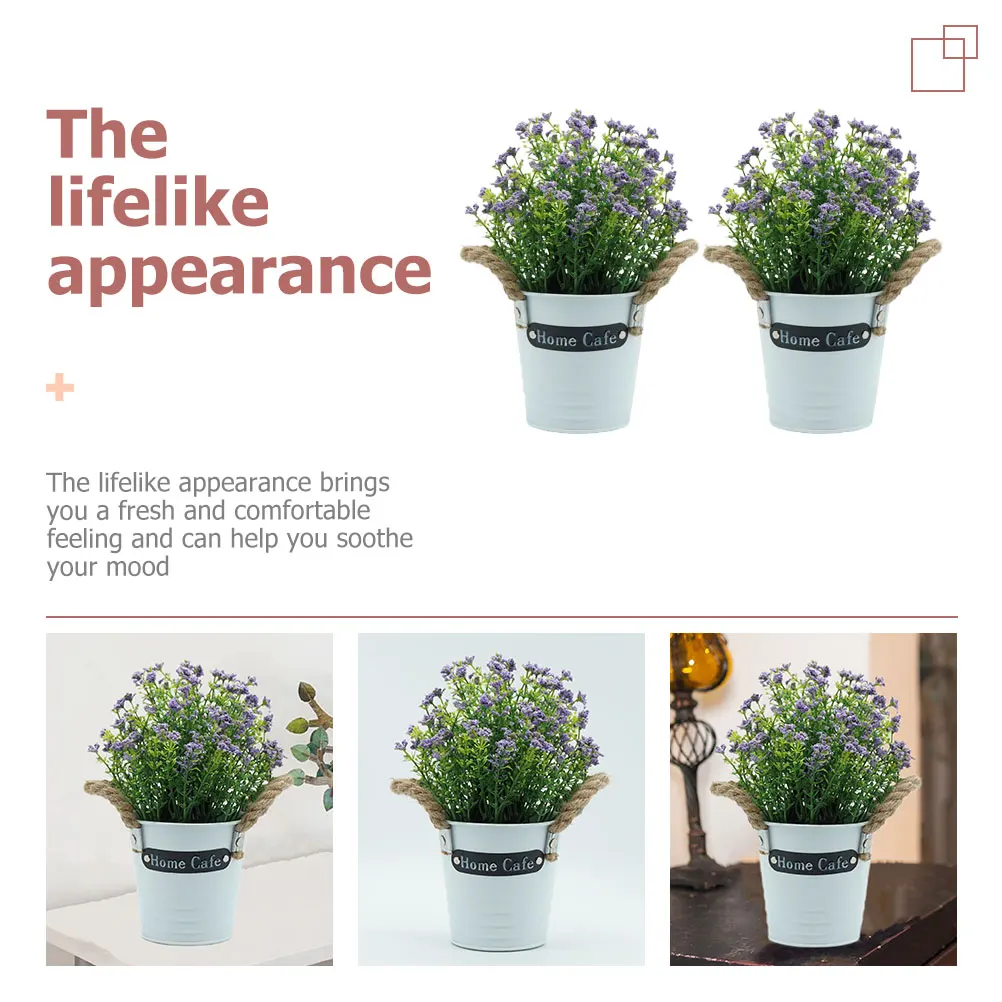 

2 Pcs Artificial Flower Ornament Fake Flowers with Vase Decoration Plant Small Desk Stainless Steel
