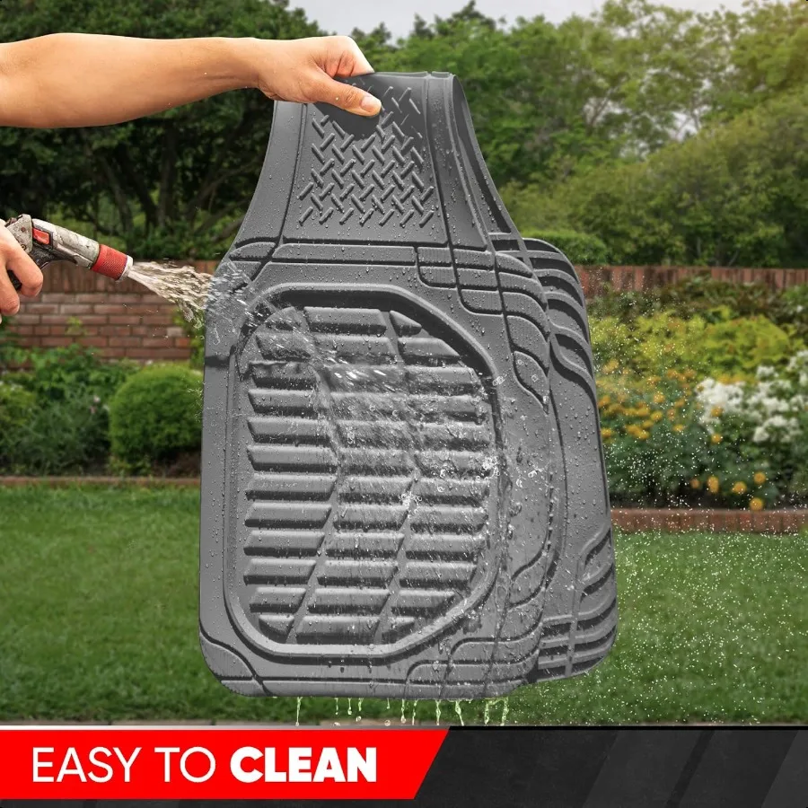 Premium FlexTough Deep Dish Rear Rubber Floor Mat Liners Heavy Duty AllWeather Universal Fit TrimtoFit Floor Mats for Cars Seda