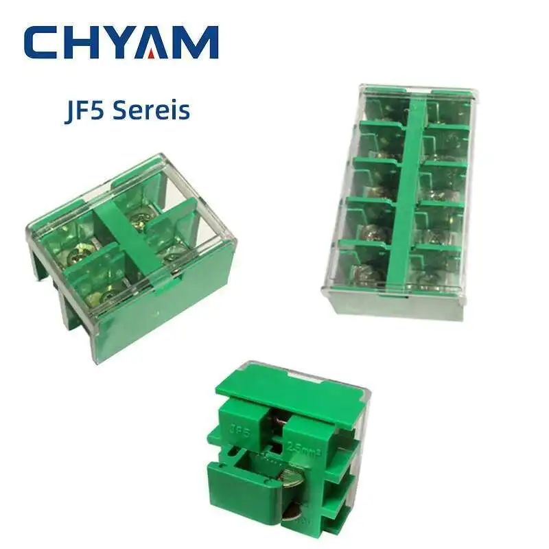 JF5-10/2 JF5-25 Brass Terminal Blocks Dual Row 660V 60A 100A Universal DIN Rail Mounted Wire Connector